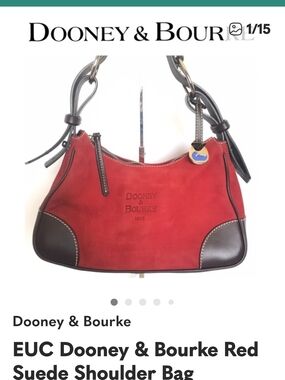 Dooney & Bourke Red Suede Shoulder Bag with Brown Trim